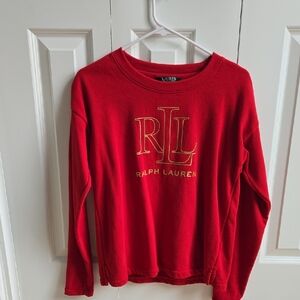 Ralph Lauren Red Crewneck Sweater with Gold RL Monogram